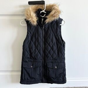Thread and Supply Navy Puffer Quilted vest with faux fur trim Size Small